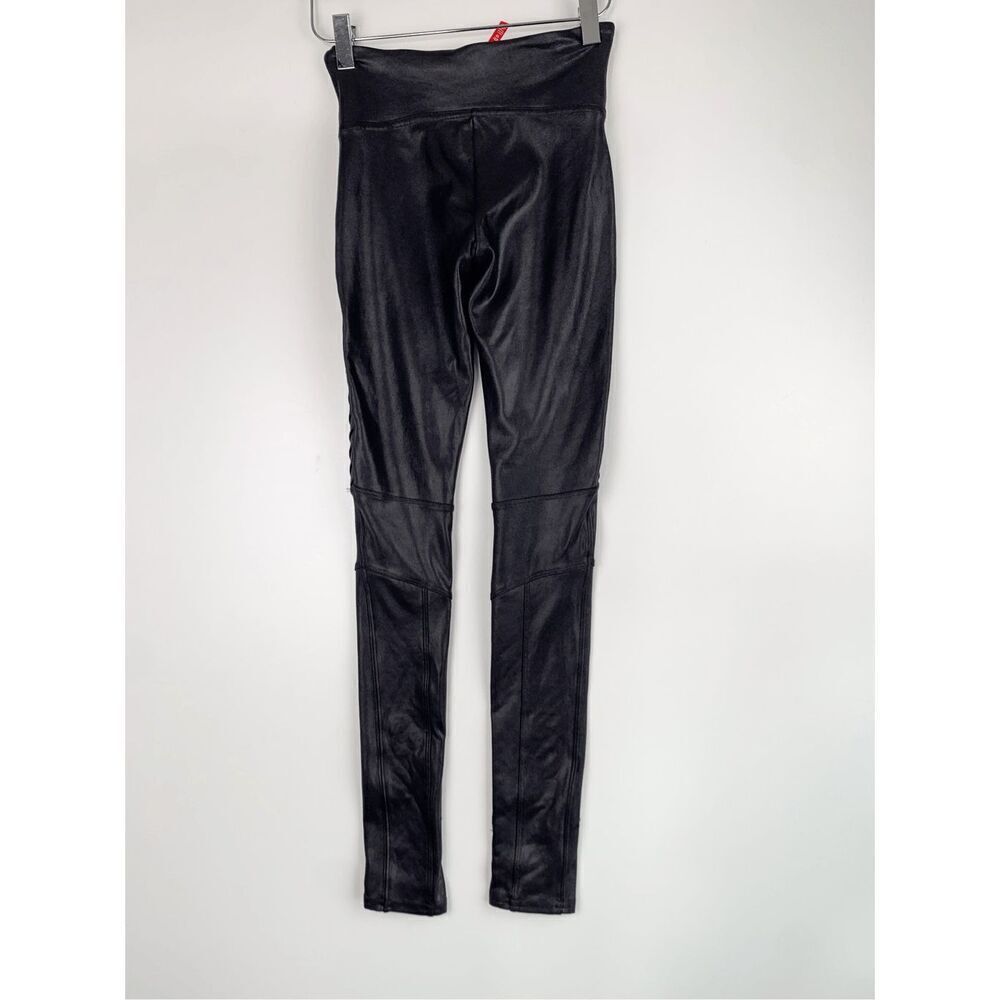 Spanx Women's Sz M Faux Leather Moto Leggings Textured Shaping Stretch Black - Picture 10 of 13